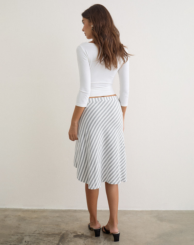 Image of Esmeray Midi Skirt in Rayon Jersey Grey and White Stripes