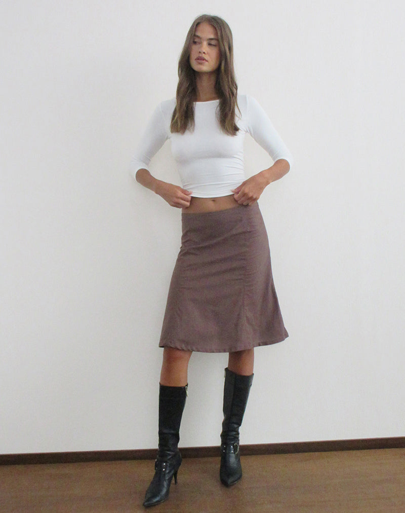 Hitamu Midi Skirt in Linen Deep Taupe