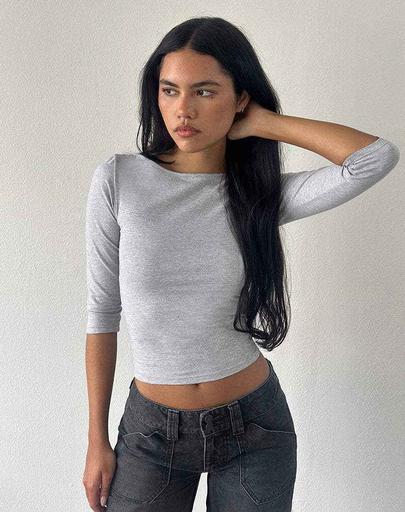 Ione Quarter Sleeve Top in Grey Marl