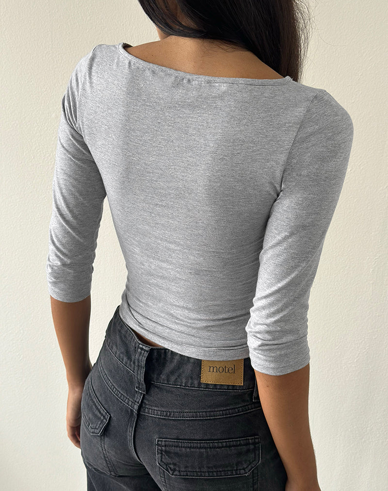 Image of Ione Quarter Sleeve Top in Grey Marl