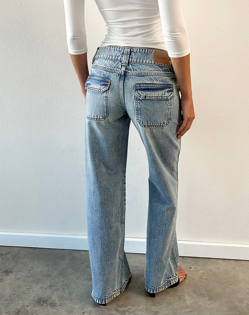 Image of Low Rise Relaxed Cargo Jeans in True Blue