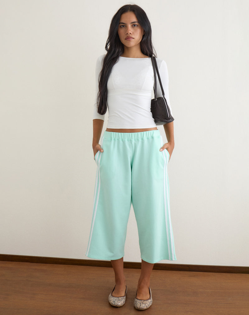 Image of Wamino Capri Trouser in Aqua with White Stripes