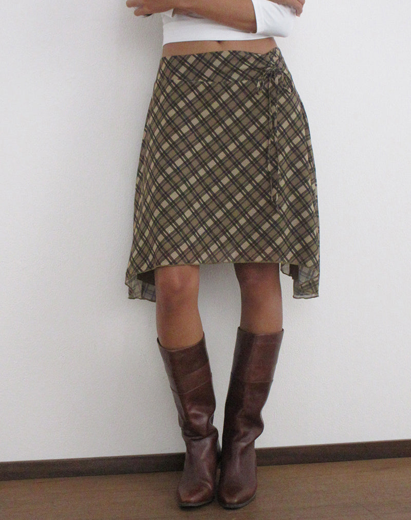 Zahlia Skirt in Chiffon Vintage Check Olive