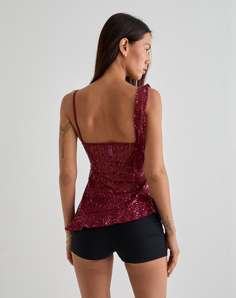 Image of Iranila Asymmetric Top in Gauzy Sequin Red