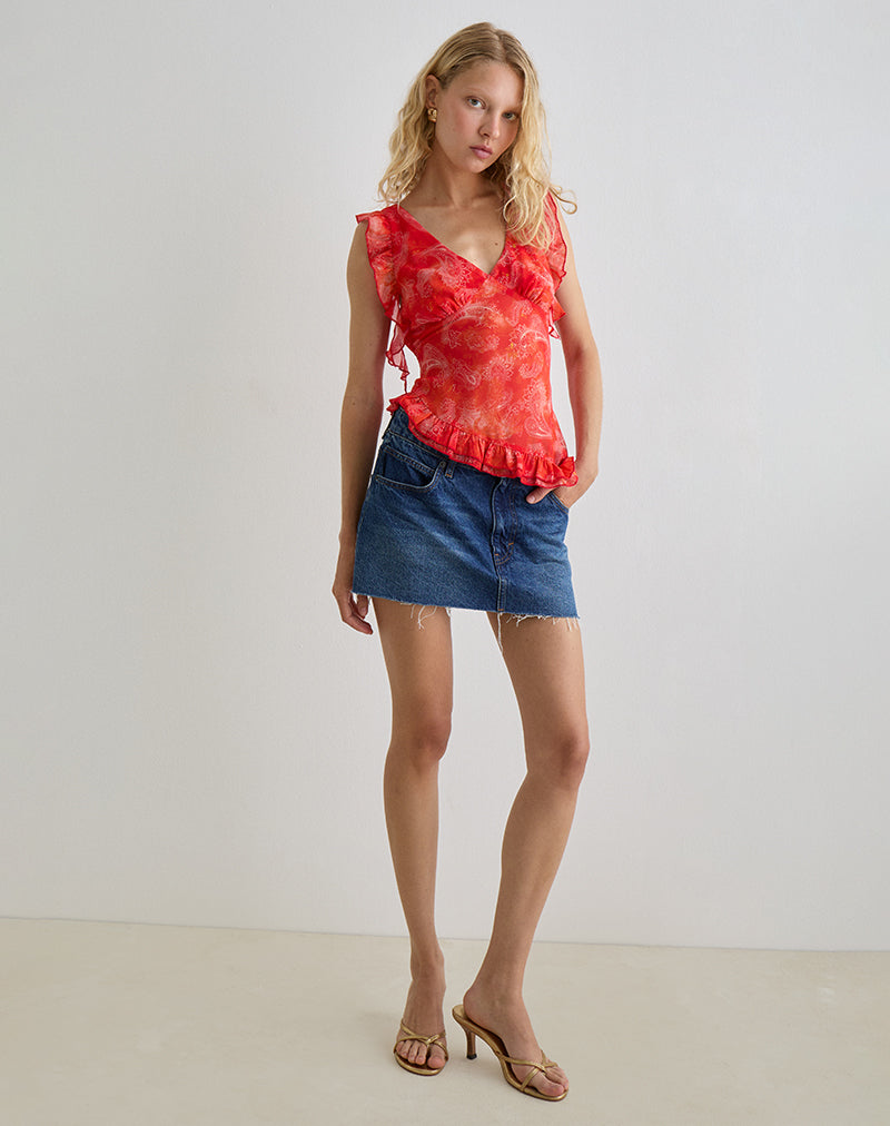 Image of Iravela Asym Top in Paisley Chiffon Red