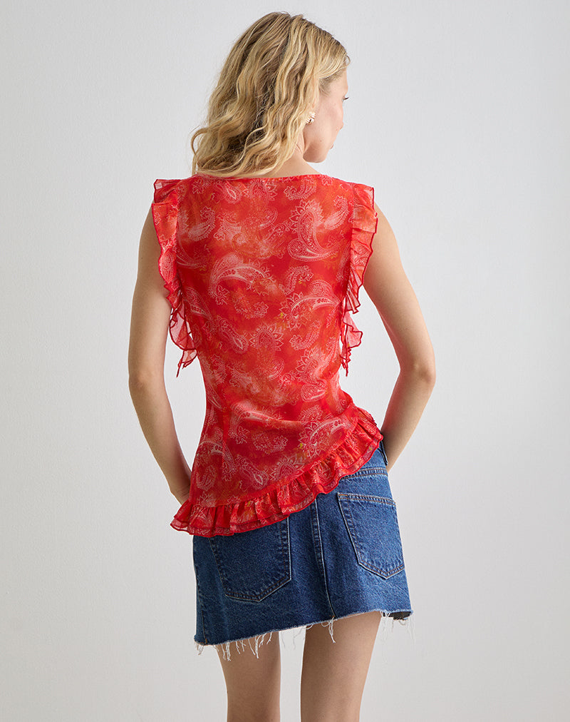 Image of Iravela Asym Top in Paisley Chiffon Red