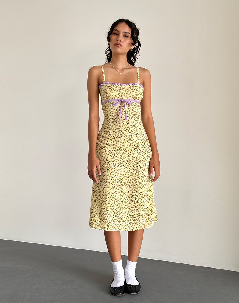 Image of Isaure Midi Dress in Flowing Flower Yellow