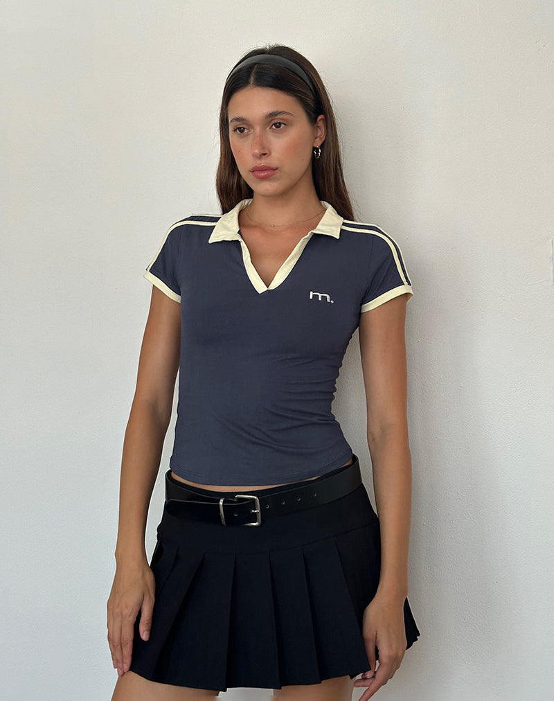 Image of Isda Polo Top in Greystone with Buttermilk Binding