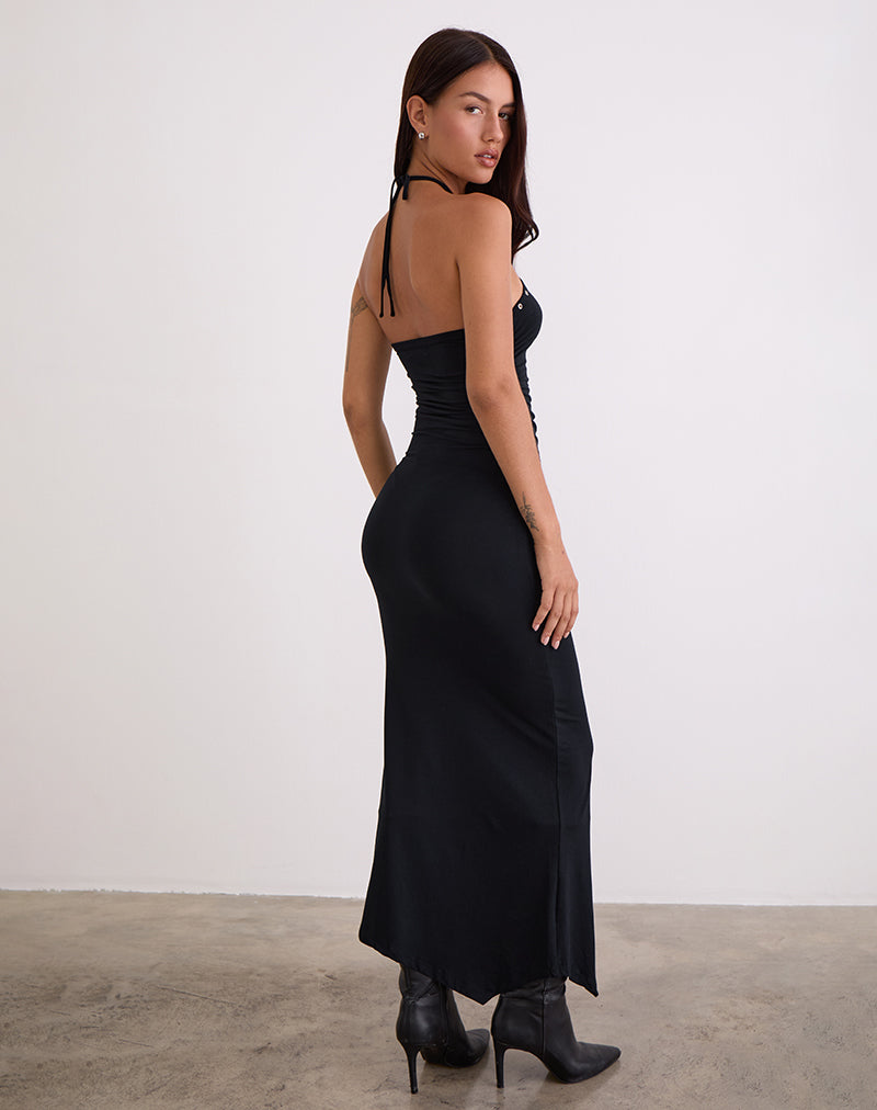Image of Ishikawa Asymmetrical Maxi Dress with Eyelets in Black