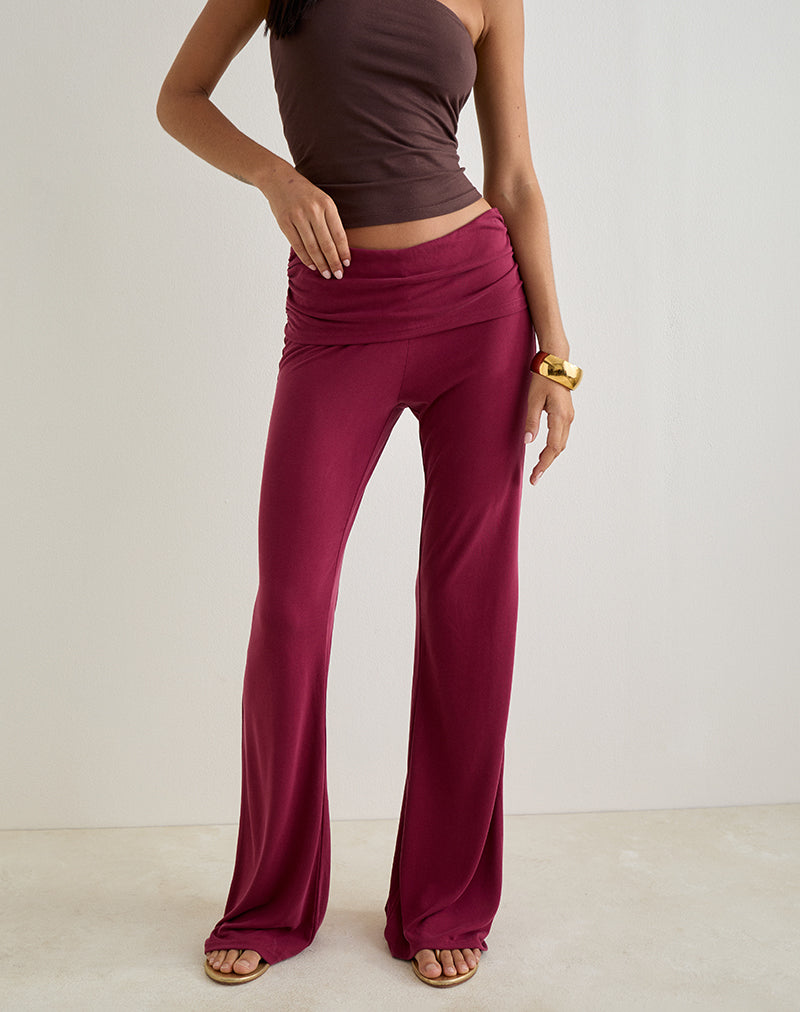 Image of Jacita Low Rise Trousers in Cupro Burgundy