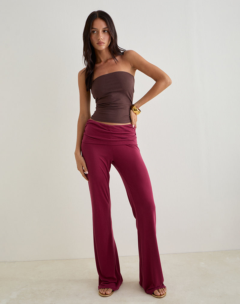 Image of Jacita Low Rise Trousers in Cupro Burgundy