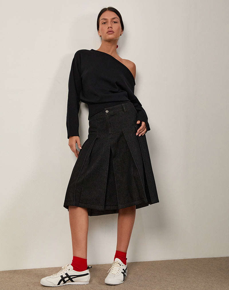 Image of Jalira Asymmetric Cinch Jumper in Stripe Black