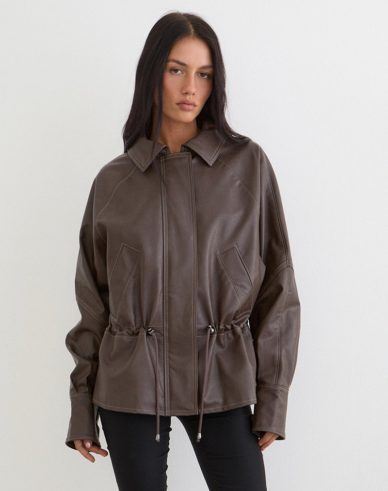 Image of Jannik Jacket in PU Dark Brown