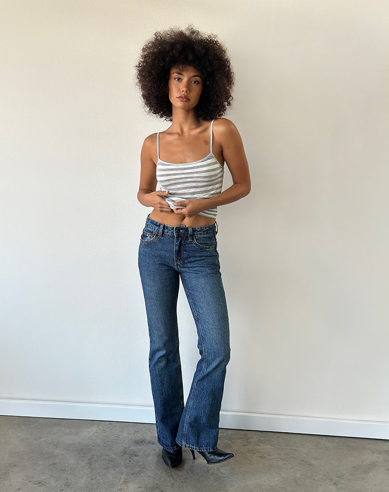 Rigid Low Rise Flare Jeans In Mid Blue Used