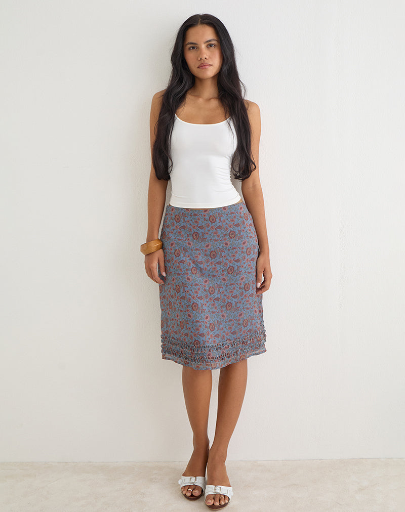Image of Nanami Midi Skirt in Shadow Blossom Blue Chiffon