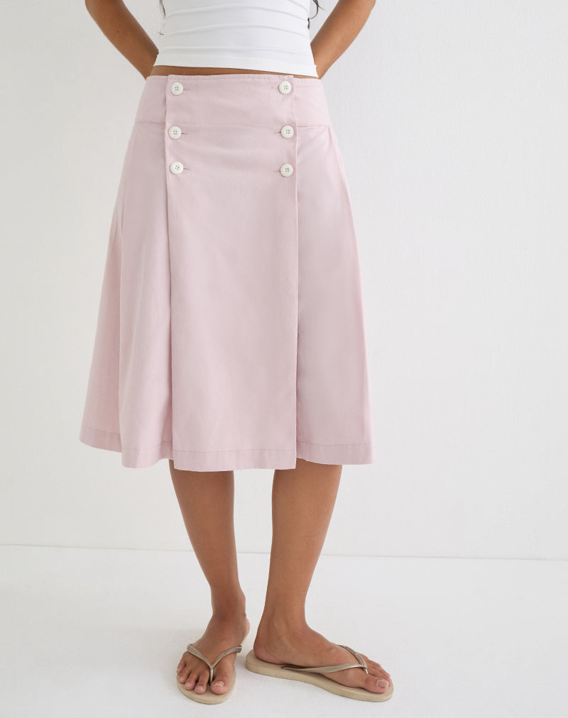Babete Pleat Midi Skirt in Cotton Twill Soft Pink