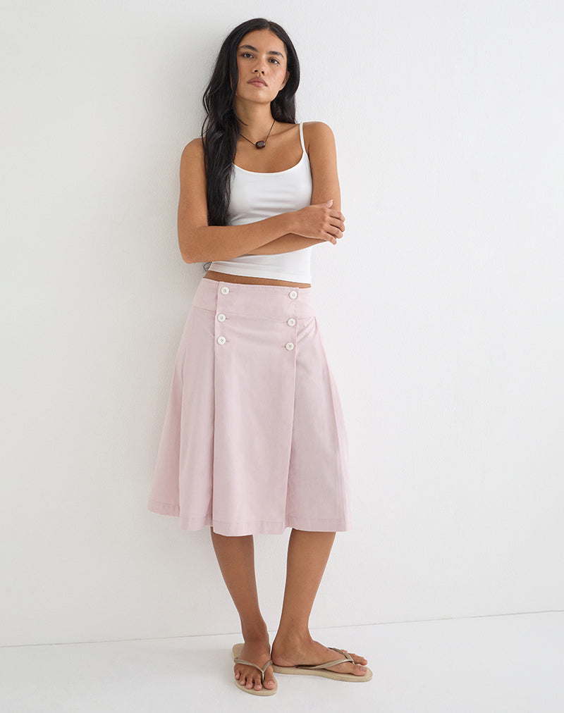 Babete Pleat Midi Skirt in Cotton Twill Soft Pink