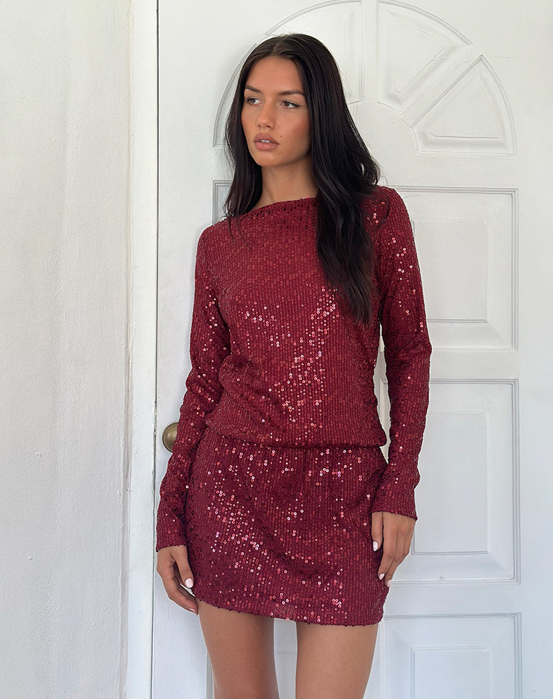 Red Sequin Long Sleeve Mini Dress Red Sequin Long Sleeve Mini Dress