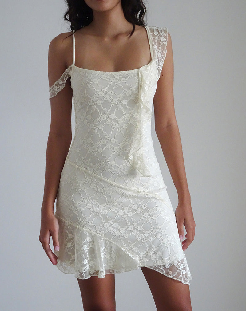 Image of Jati Mini Dress in Off White Canina Rose Lace