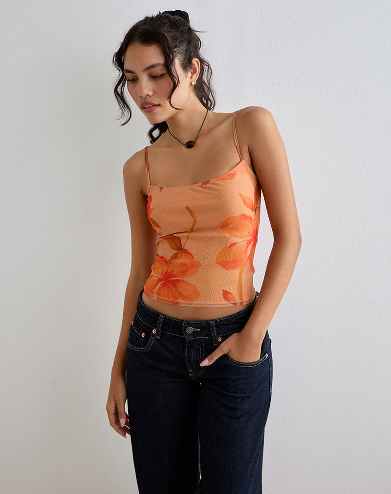 Image of Jefita Cami Top in Watercolour Hibiscus Orange