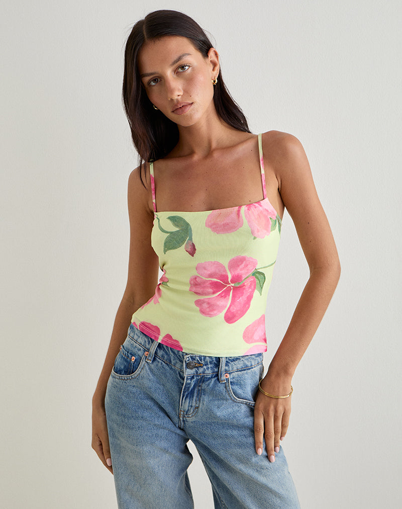 Image of Jefita Cami Top in Watercolour Hibiscus Yellow