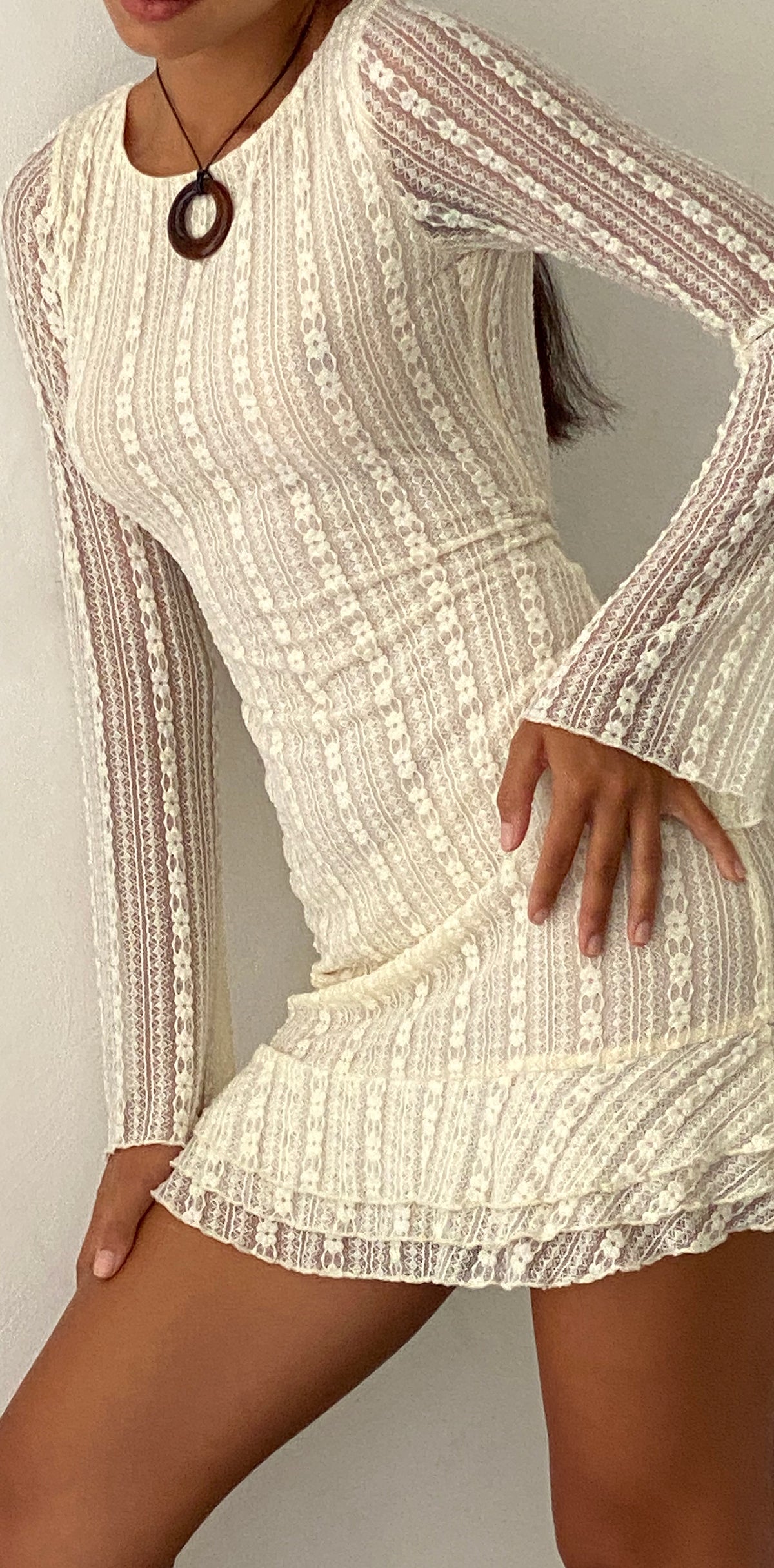 Cream Open Back Lace Mini Dress Jeilani