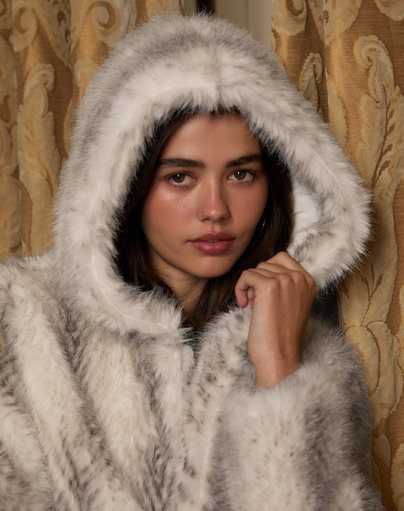 Image of Jemi Hooded Cropped Faux Fur Jacket in Cream