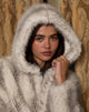 Image of Jemi Hooded Cropped Faux Fur Jacket in Cream