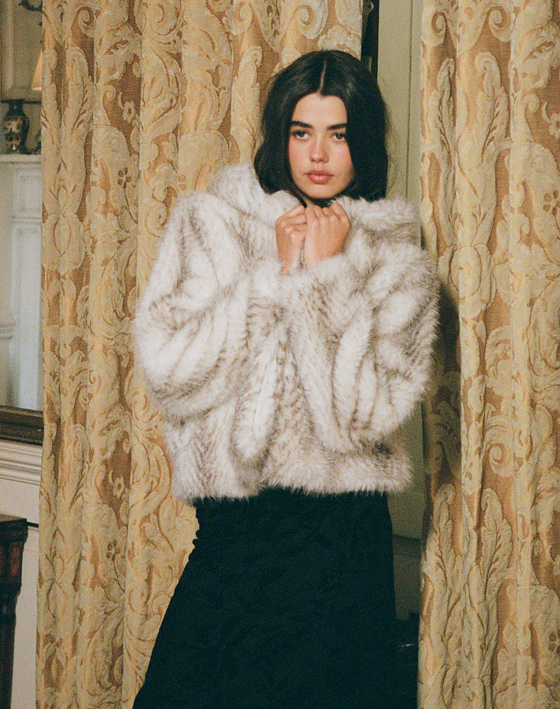 Image of Jemi Hooded Cropped Faux Fur Jacket in Cream