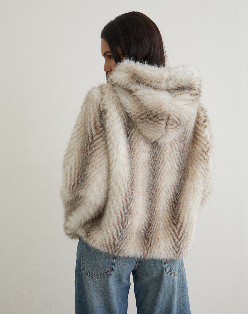 Image of Jemi Hooded Cropped Faux Fur Jacket in Cream
