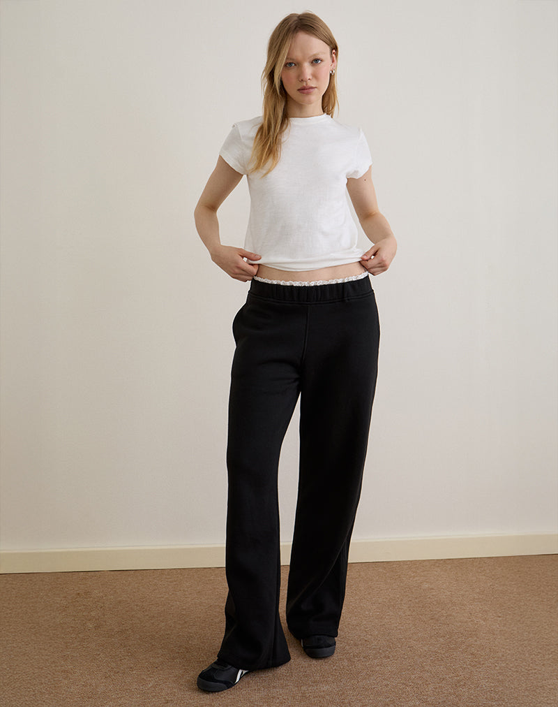 Image of Jenita Loose Jogger in Black with White Picot Trim