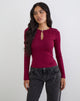 Image of Jenji Long Sleeve Top with Pearl Button in Burgundy