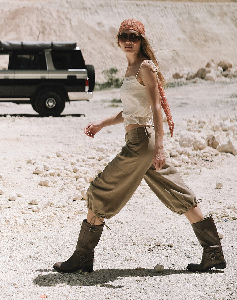 Iria Cargo Capri Trouser in Twill Khaki