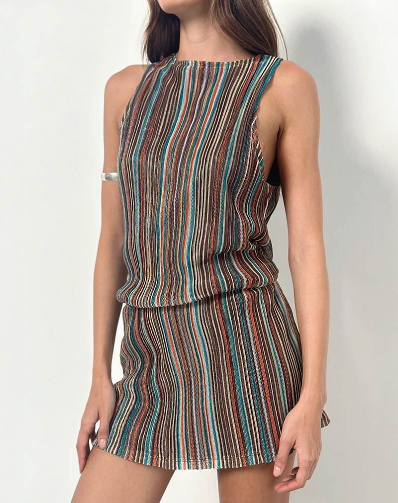 cheria mini dress in shimmer plisse blue brown Motel Cheria Shimmer Plisse Mini Dress M At Urban Outfitters