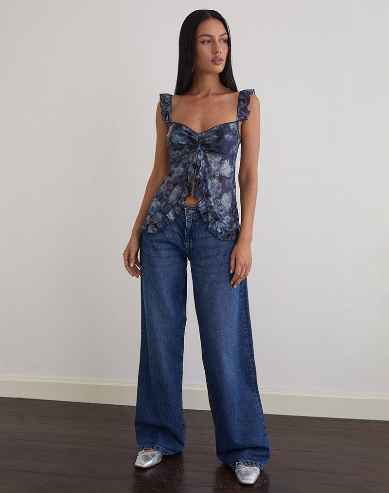 Image of Jibola Top in Mesh Arty Flowers Dark Blue