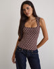 Image of Jinalo Sweetheart Top in Brown with Small Cream Polka Prints