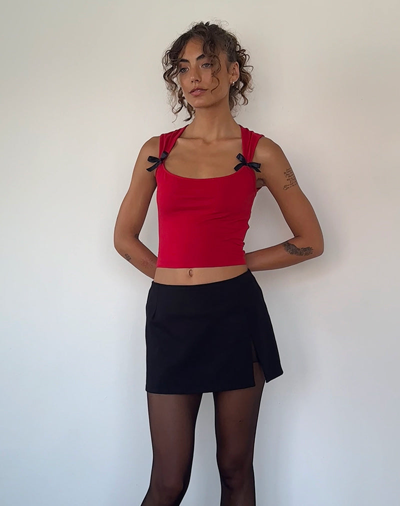 Adrenaline Red with Black Bows Crop Top | Jiniso – motelrocks.com