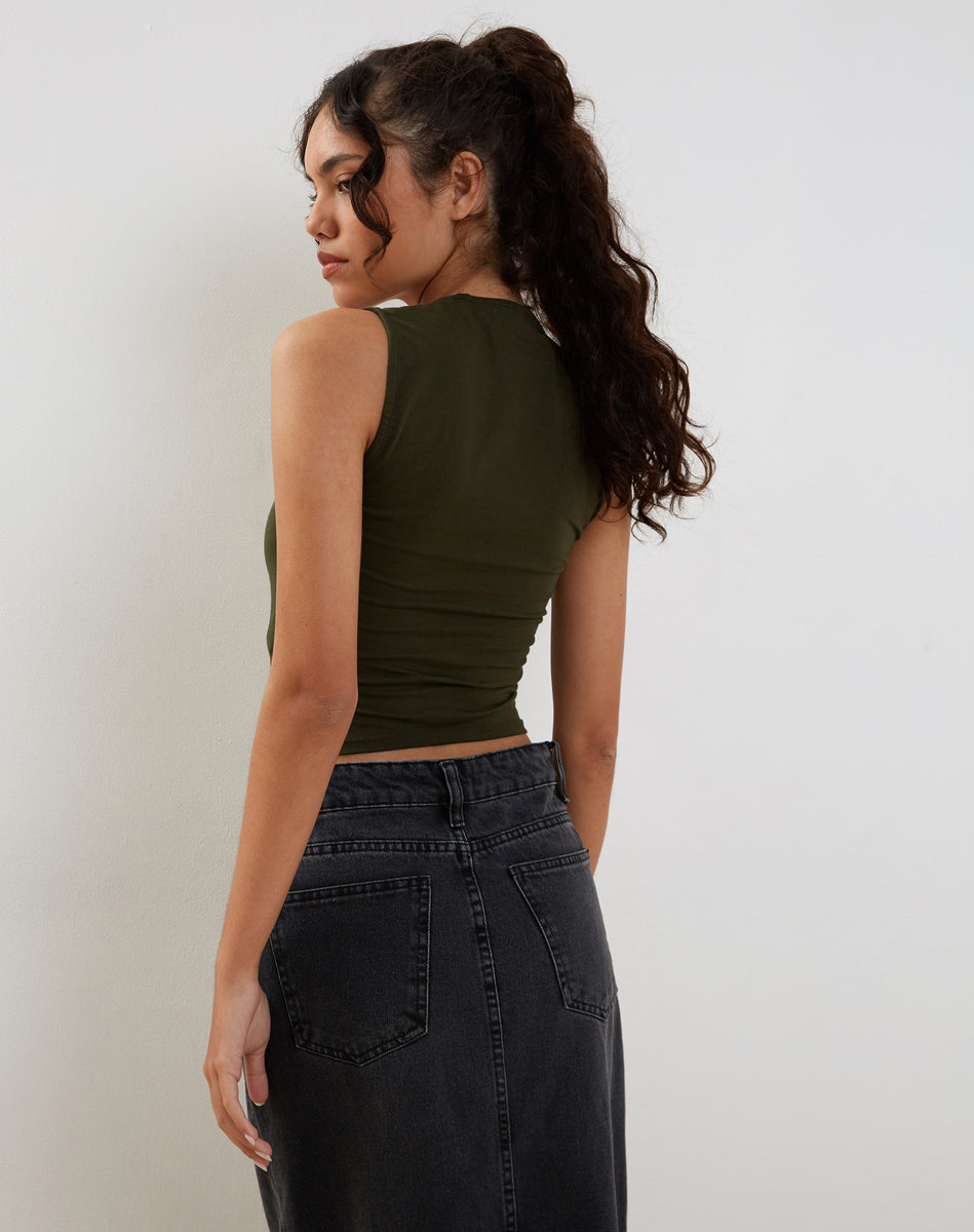 Olive Lycra Crop Top | Jinsu – motelrocks.com