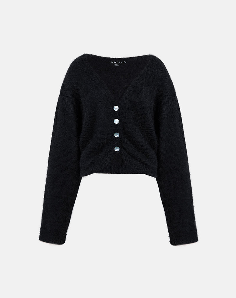 Image of Jiyo Gathered Cardigan in Knit Black