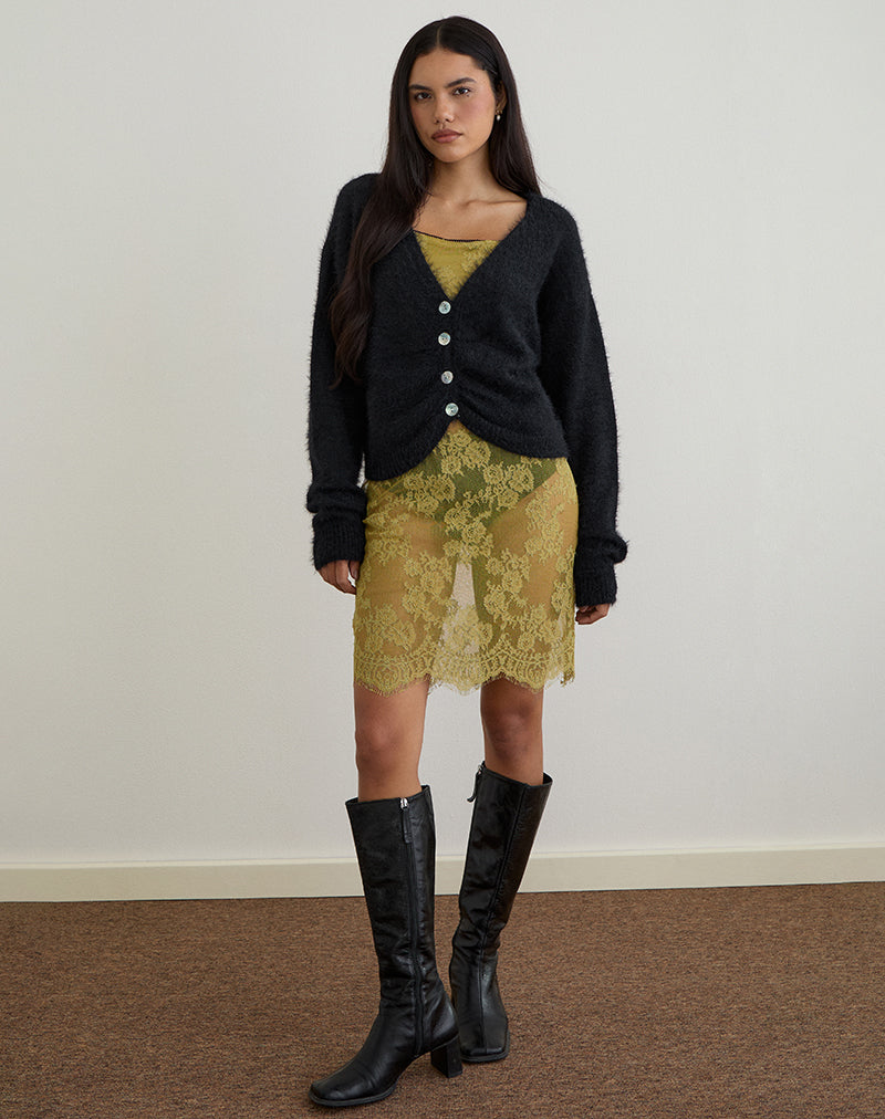 Image of Jiyo Gathered Cardigan in Knit Black