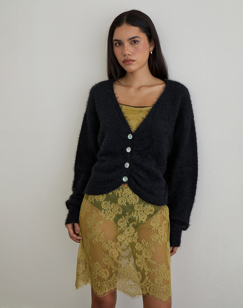 Image of Jiyo Gathered Cardigan in Knit Black