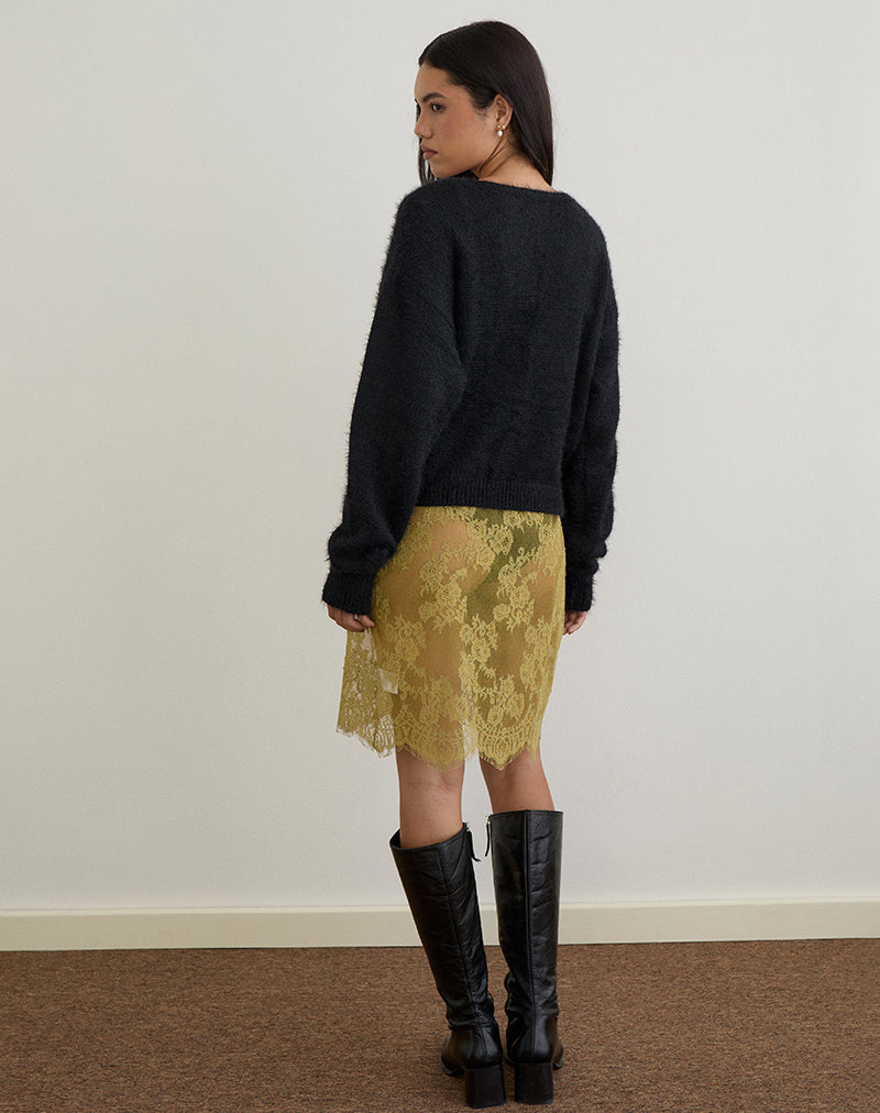 Image of Jiyo Gathered Cardigan in Knit Black