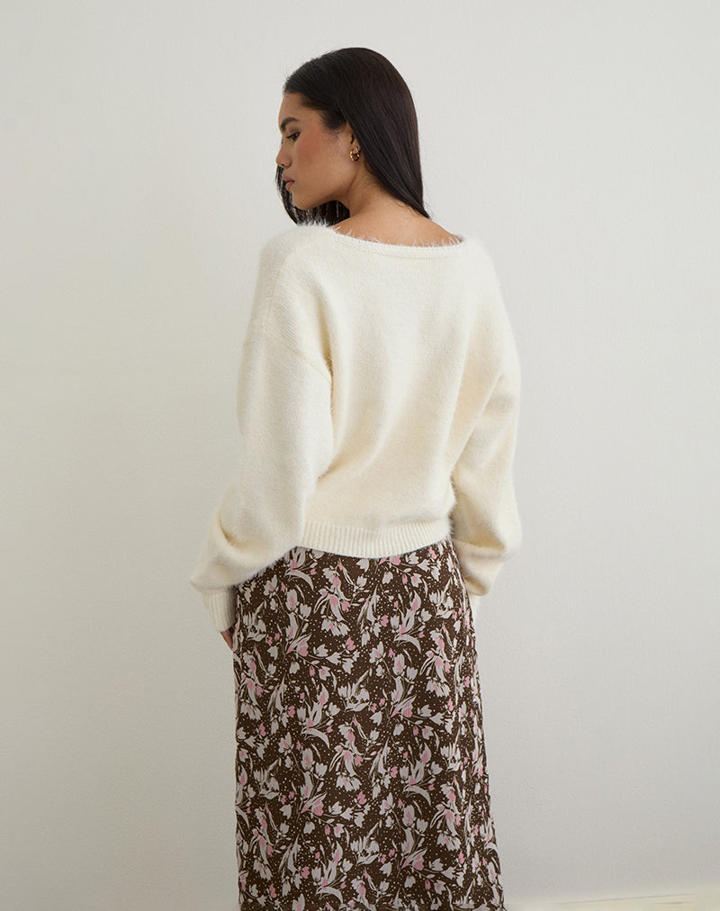 Image of Jiyo Gathered Cardigan in Knit Ivory