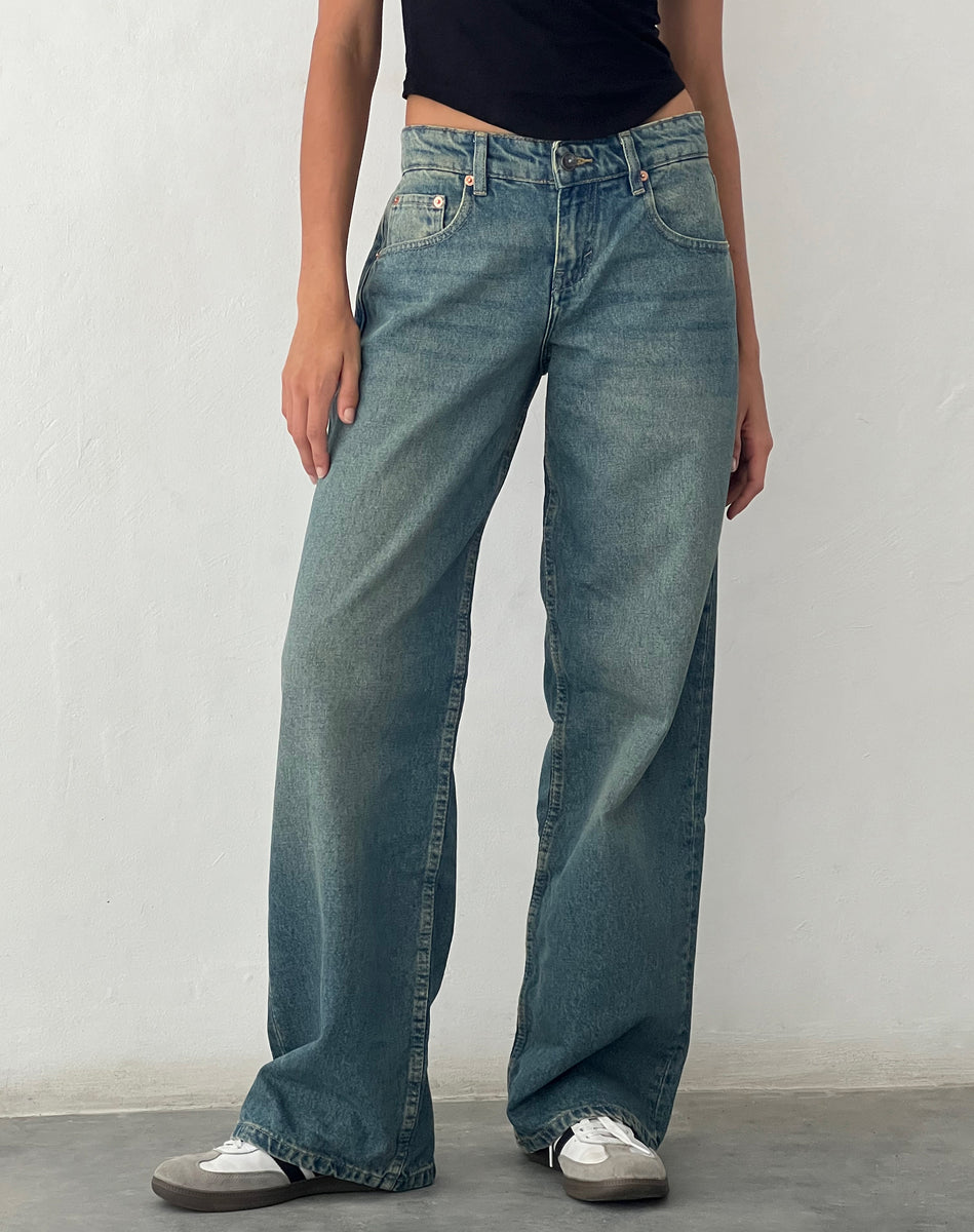 Vintage Blue Green Low Rise Jeans Parallel