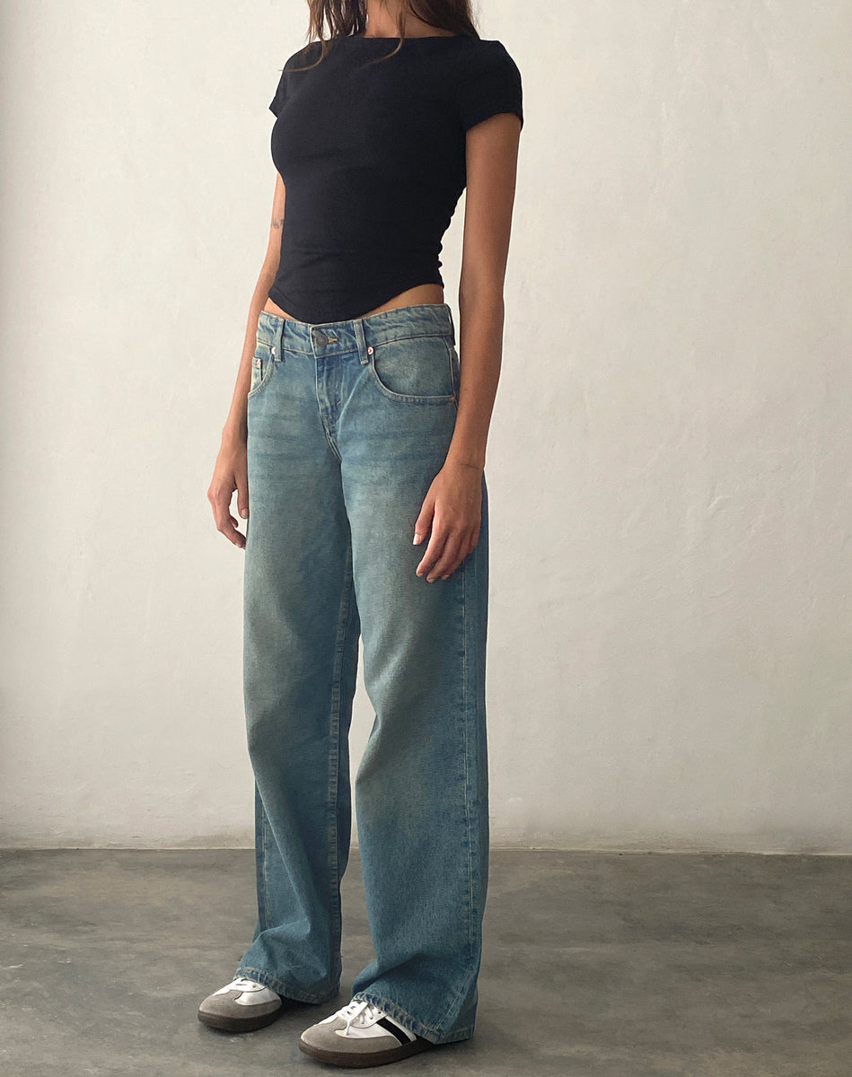 Vintage Blue Green Low Rise Jeans Parallel