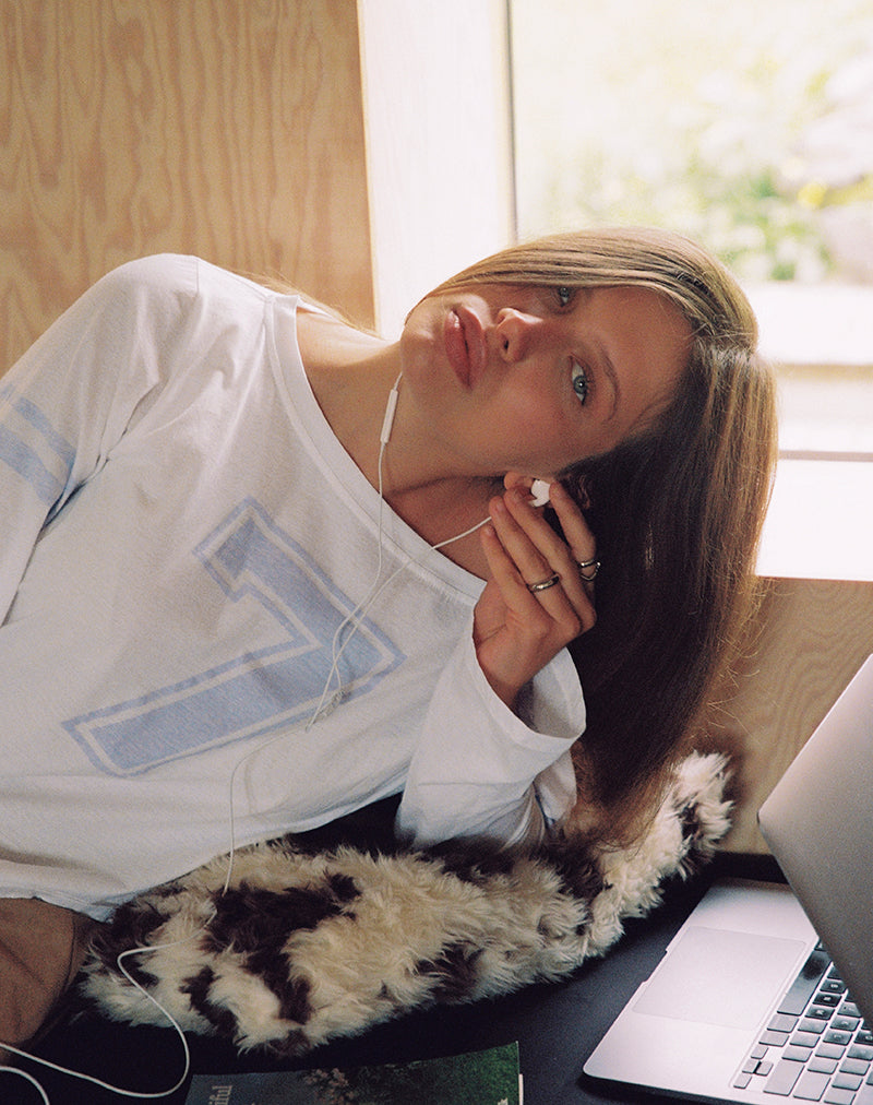 Josie Long Sleeve Top in White with Seven and Stripes Graphic