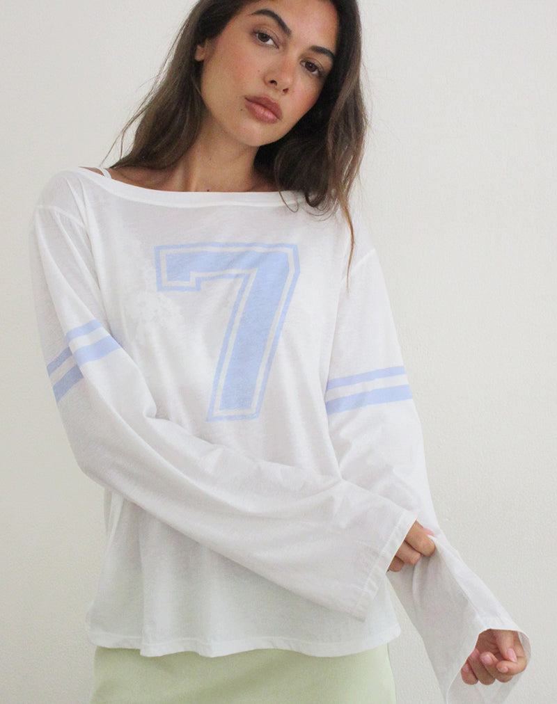 Josie Long Sleeve Top in White with Seven and Stripes Graphic