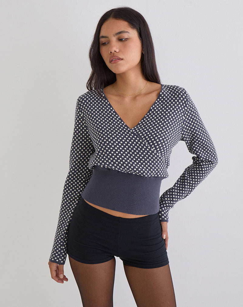 Image of Josina Top in Knit Compact Polka Grey and Ivory