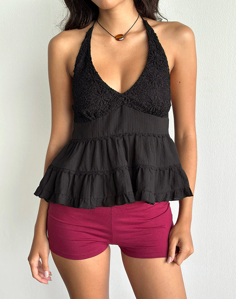 Image of Juanita Frill Halter Neck Top in Black