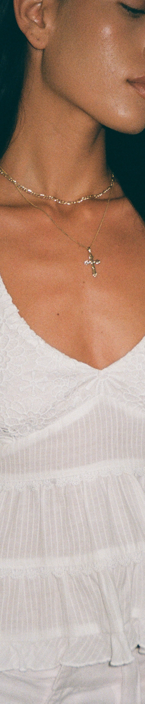 Image of Juanita Frill Halterneck Top in Crochet White